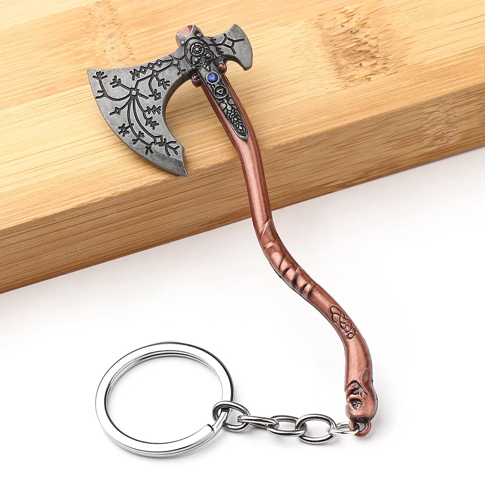 New Classic God Of War 4 Kratos Axe Keychains Exquisite Crystal Carved Axe Pendant Souvenir Accessories