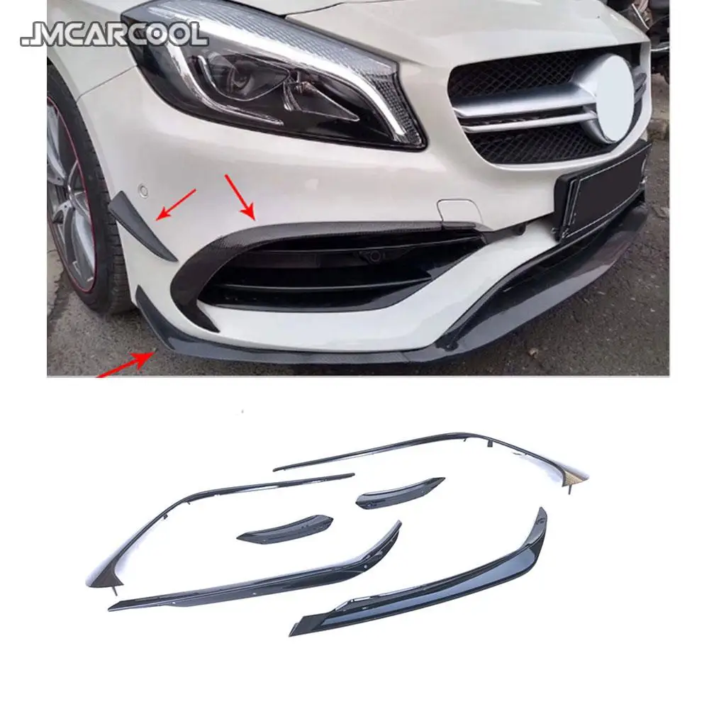 

A Class Carbon Fiber Front Bumper Canards Splitter Spoiler Fog Lamps Trims for Mercedes Benz A180 A200 A250 AMG A45 13-18 ABS