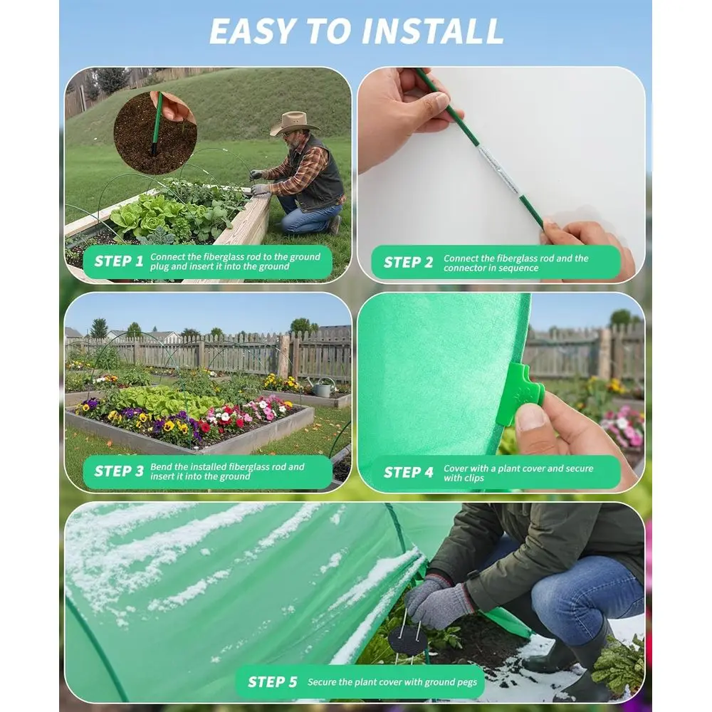 Winter Garden Frost Protection Reusable Cover with 36 Hoops & 12 Stakes, 10ft x 33ft Greenhouse Tunnel for Snow and Pest Defense