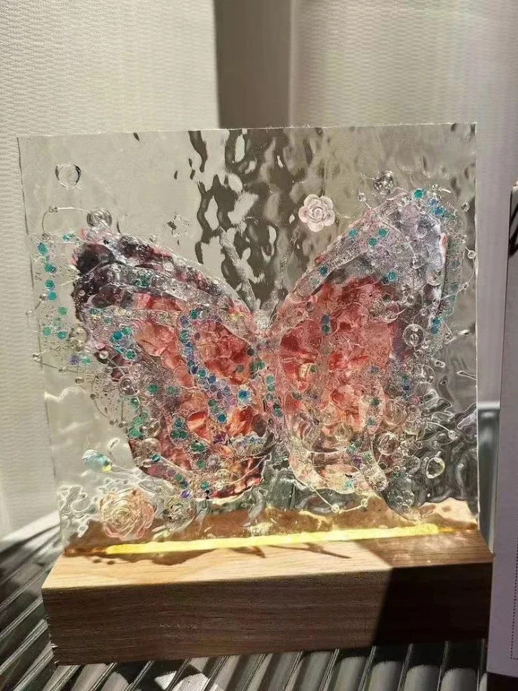 Luces nocturnas de mariposa, tablero corrugado de agua, lámpara de mesa de ensueño, mesita de noche creativa para el hogar, dormitorio, luz cálida, decoración de regalo