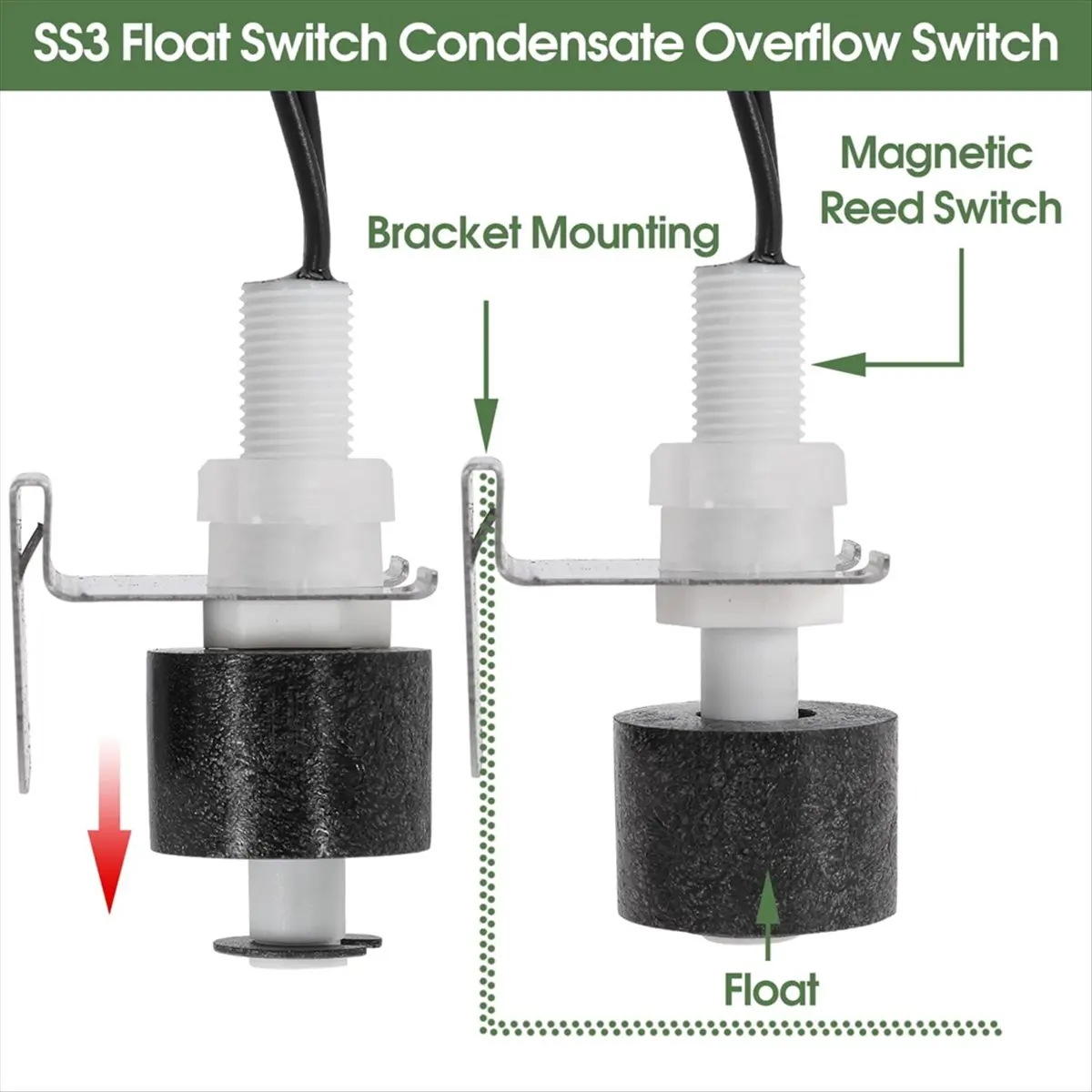 POPULAR-2Pcs SS3 Float Switch Condensate Overflow Safe-T-Switch Replace 97647 for HVAC Drain Pan Condensate view 4