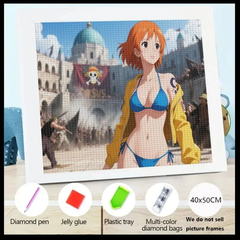 

1PC 5D Full Drill One Piece Nami Diamond Painting Kit, DIY Аниме Waifu Персонаж Искусство, Сексуальное Бикини и Желтая Куртка Дизайн в Пира