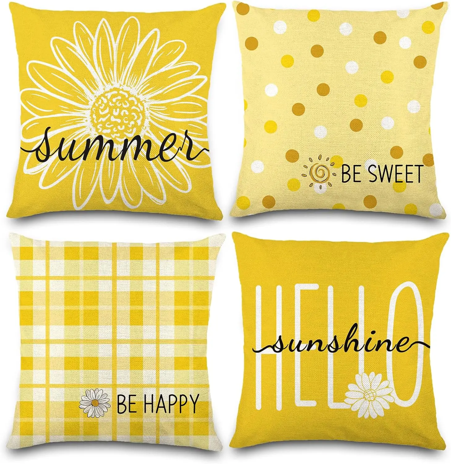 Set of 4 simple yellow flower decorated pillows and pillowcases, 45x45cm home living room sofa decorative cushion covers