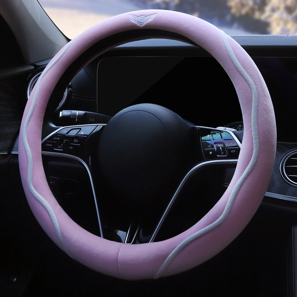 Car steering wheel cover winter short plush warm anti-slip round car steering wheel protective handlebar cover