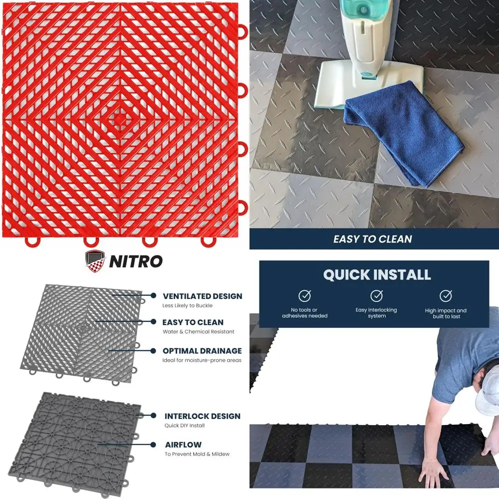 Antislip 12x12 in elkaar grijpende plastic garagevloertegels voor organisatie en stabiliteit