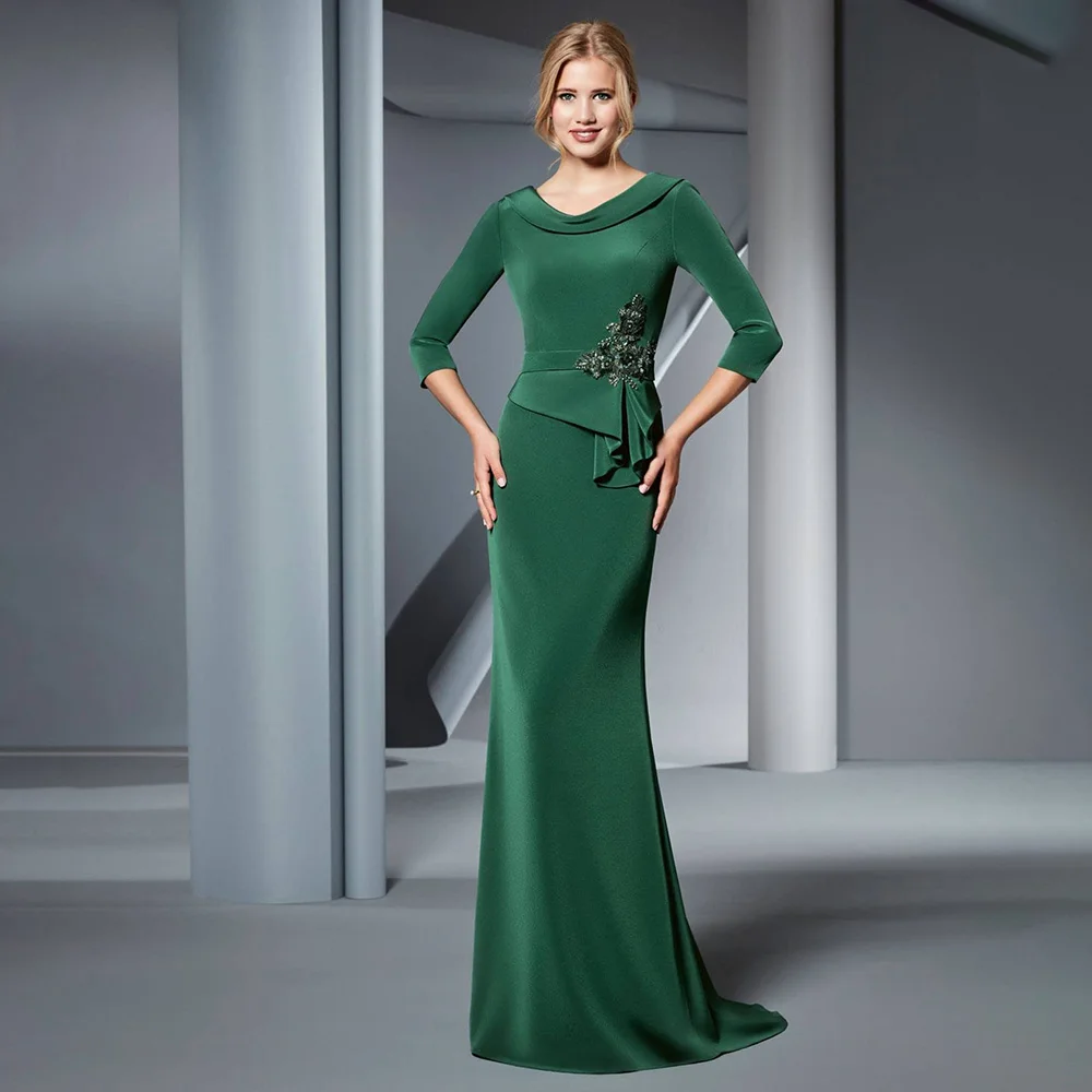 

Green Wedding Guest Dresses for Women 2024 Scoop Mermaid Elegant Mother of the Bride Dress Long Beading Applique Evening Gowns