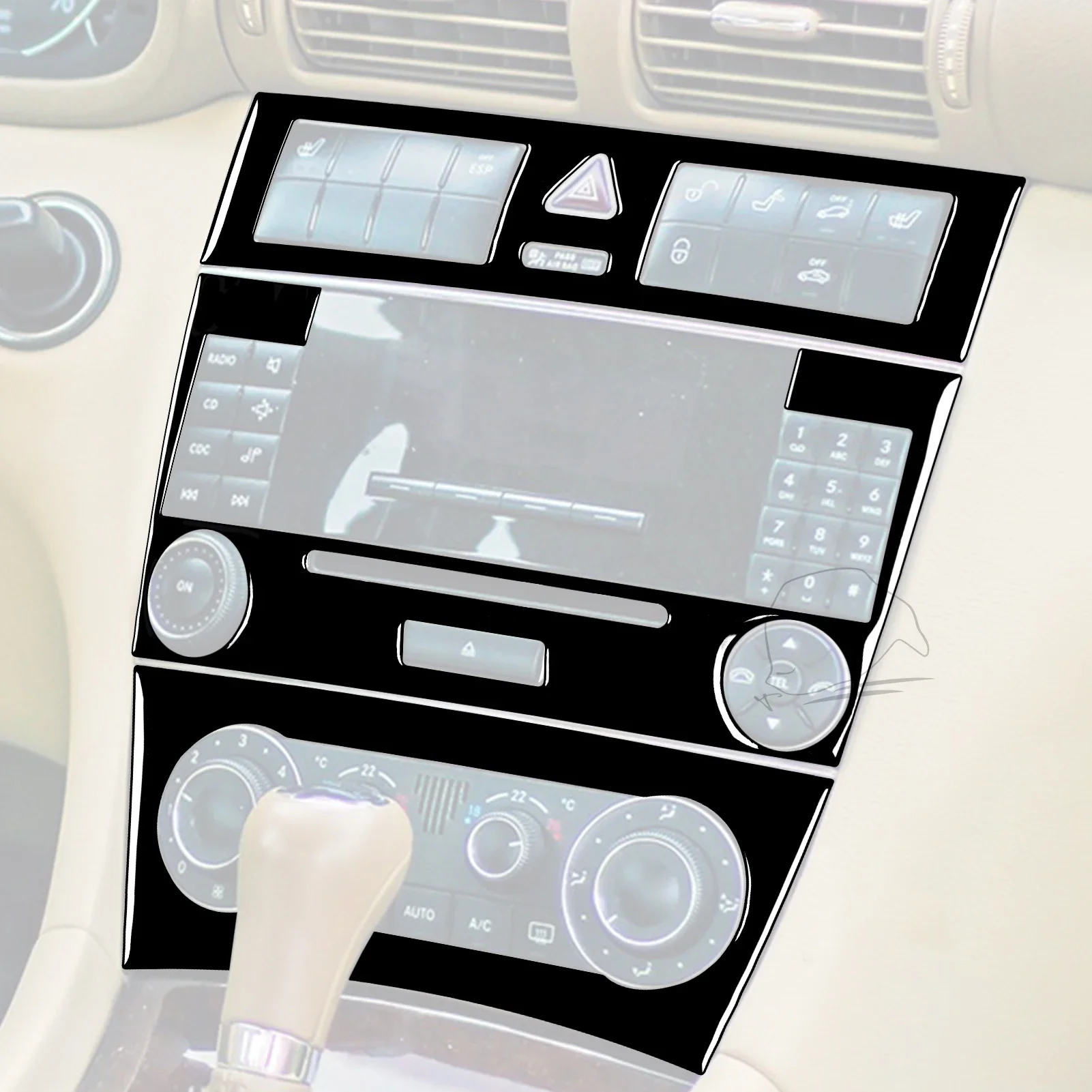 For Mercedes C Class W203 2005 2006 2007 Dashboard Radio AC Control Panel Set Car Interior Accessories Soft Piano Black Stickers