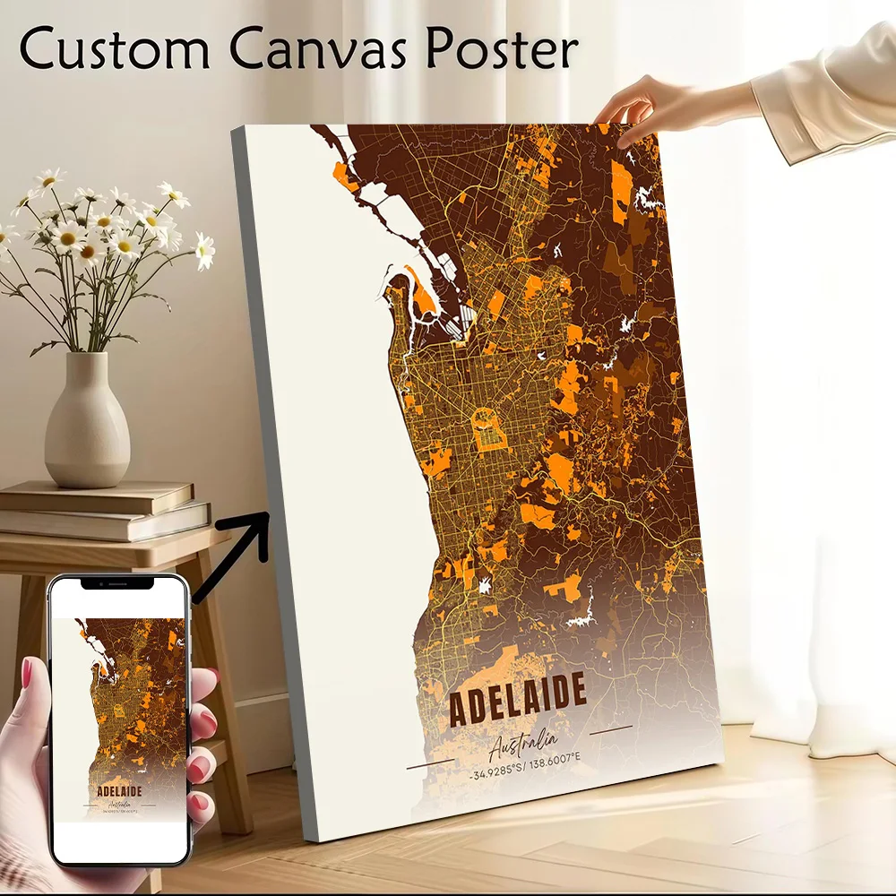 Adelaide Australia Map Art Printed Canvas Poster Personalized High Quality Wall Art Paintings for Modern Home Decoration Bedroom