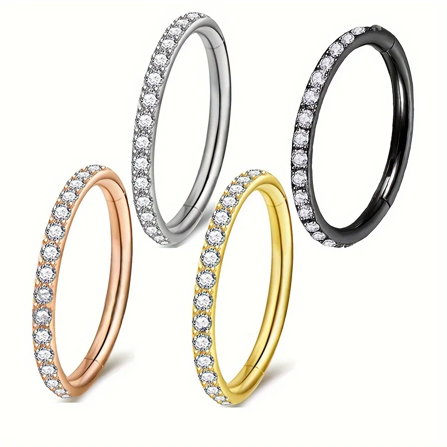 

1PC Hinged Hoop Nose Rings 316L Stainless Steel Cartilage Tragus Helix Earrings Inlaid Shiny CZ Simple Body Piercing Jewelry