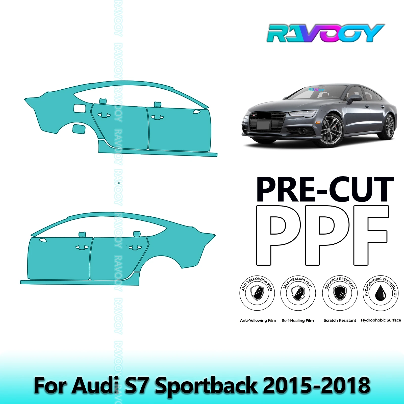 

For Audi S7 Sportback 2015-2018 8.5mil Clear Matte Pre-Cut PPF Door & A/B Pillar Kit TPU Paint Protection Film Set