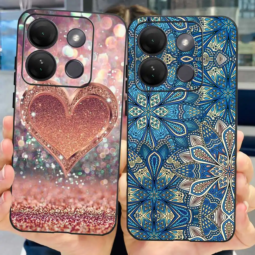 Case For Infinix Smart 7 HD Case Luxury Love Flower Soft Silicone TPU Black Cover For Infinix Smart 7 HD X6516 Bumper Phone Case