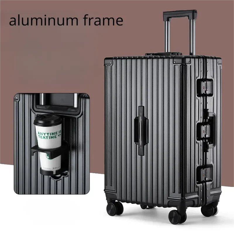 Aluminum Frame Luggage Fashion Travel Suitcase on Mute Wheels Password Business USB Rolling Case Multifunction Carry-Ons Cabin