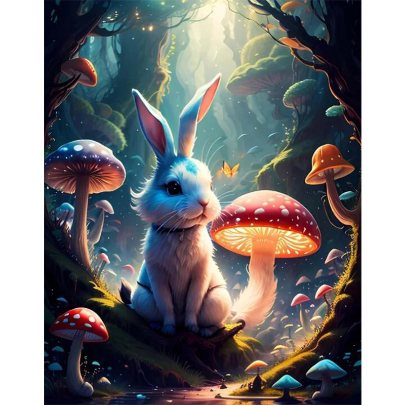 5D DIY Diamond Painting Cute Rabbit and Mushroom Living Room Bedroom Wall Decoration Painting