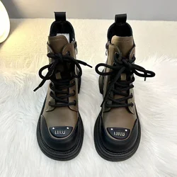 Ankle Boots Women 2024 New Women's Boots Winter Round Toe Lace-up Shoes Women's Platform Designer Knight Boots Women Shoes