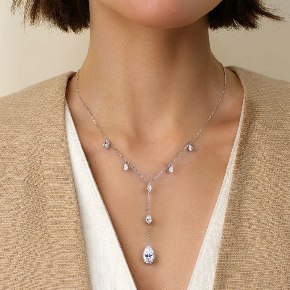 11.5carat Waterdrop All Moissanite Pendant Neclace with Certificates 925 Silver Pear Cut Diamond Long Tassel Neckchain for Women