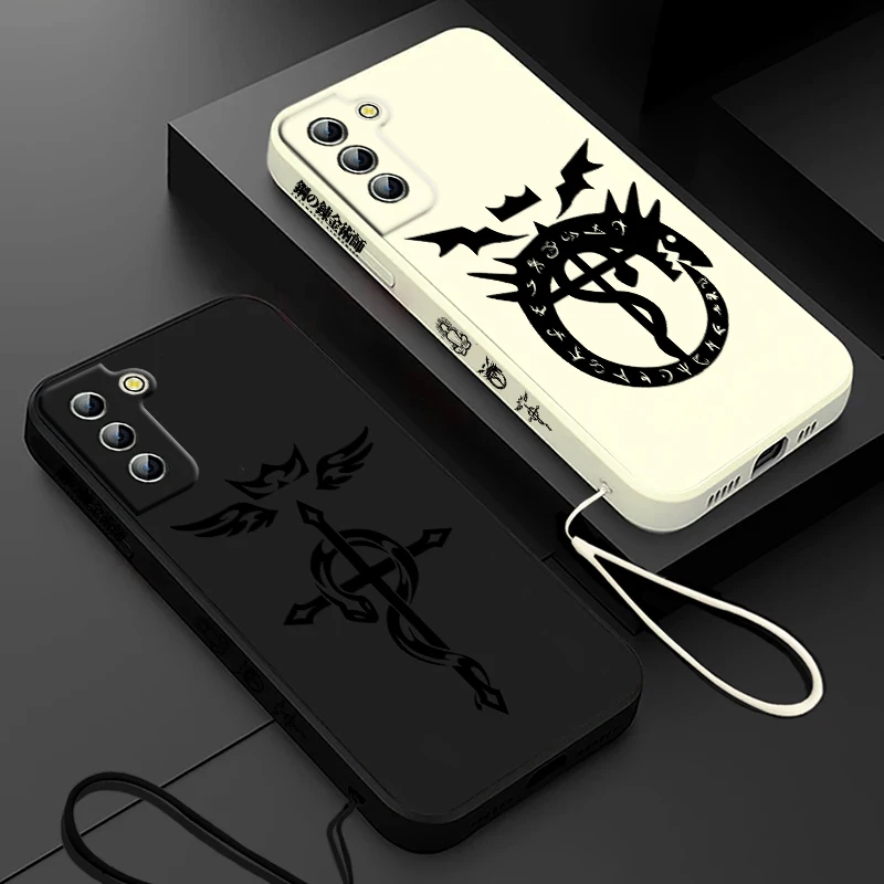 Fullmetal Alchemist Logo Phone Case For Samsung Galaxy S24 S23 S22 S21 S20 Pro FE Plus Ultra Liquid Left Rope Cover