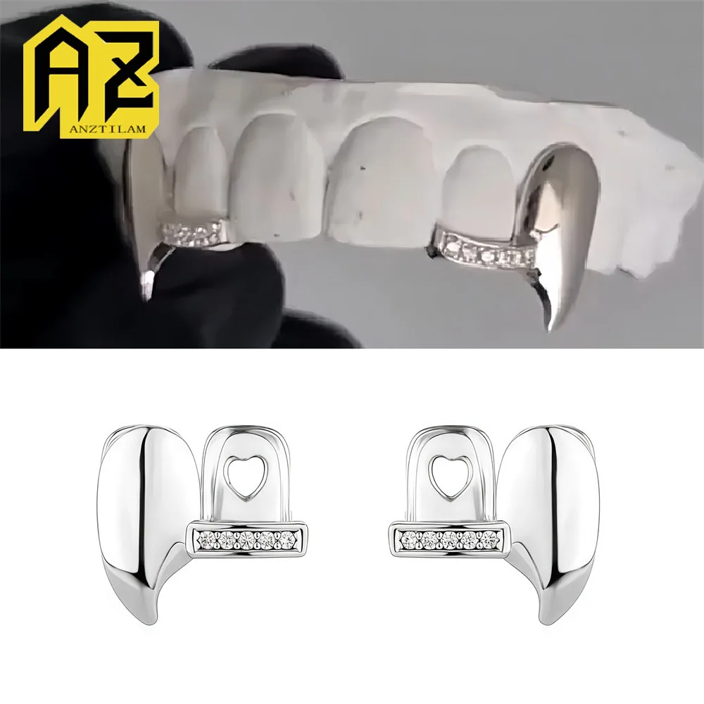 Anztilam Heart Iced Out Grillz Teeth Full Zircon Grills Men Women Hip Hop Tooth Grills Caps Brass Fashion Jewelry Free Shipping