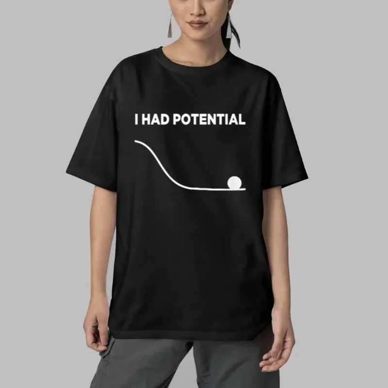 T-shirt unisexe surdimensionné 100 % coton à col rond et manches courtes, style Y2K, motif graphique « I Had Potential » - Collection Hail Mary 2026