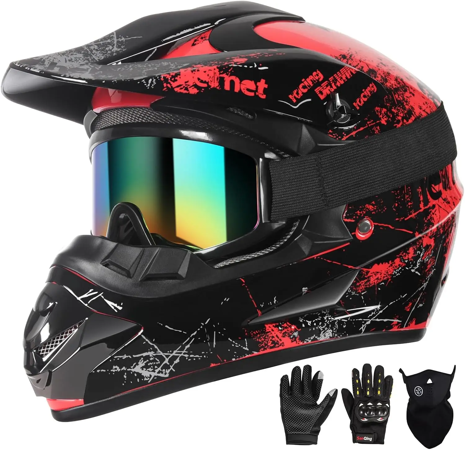

Dirt Bike Helmets Kids Motorcycle Helmet Youth ATV Motocross Full Face Men Women Off-Road Mountain Bike Helmet Adult with(Gloves