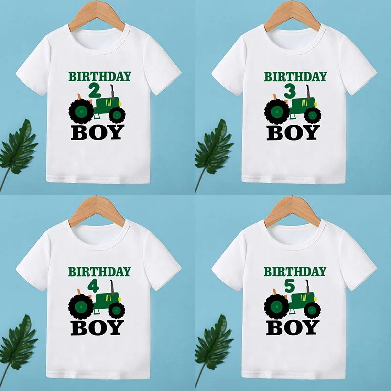 

Tractor Car Print Happy Birthday Boy Cartoon Kids T shirt 1 2 3 4 5 6 7 8 9 Years Girls Clothes Baby Boys Short Sleeve T-Shirts