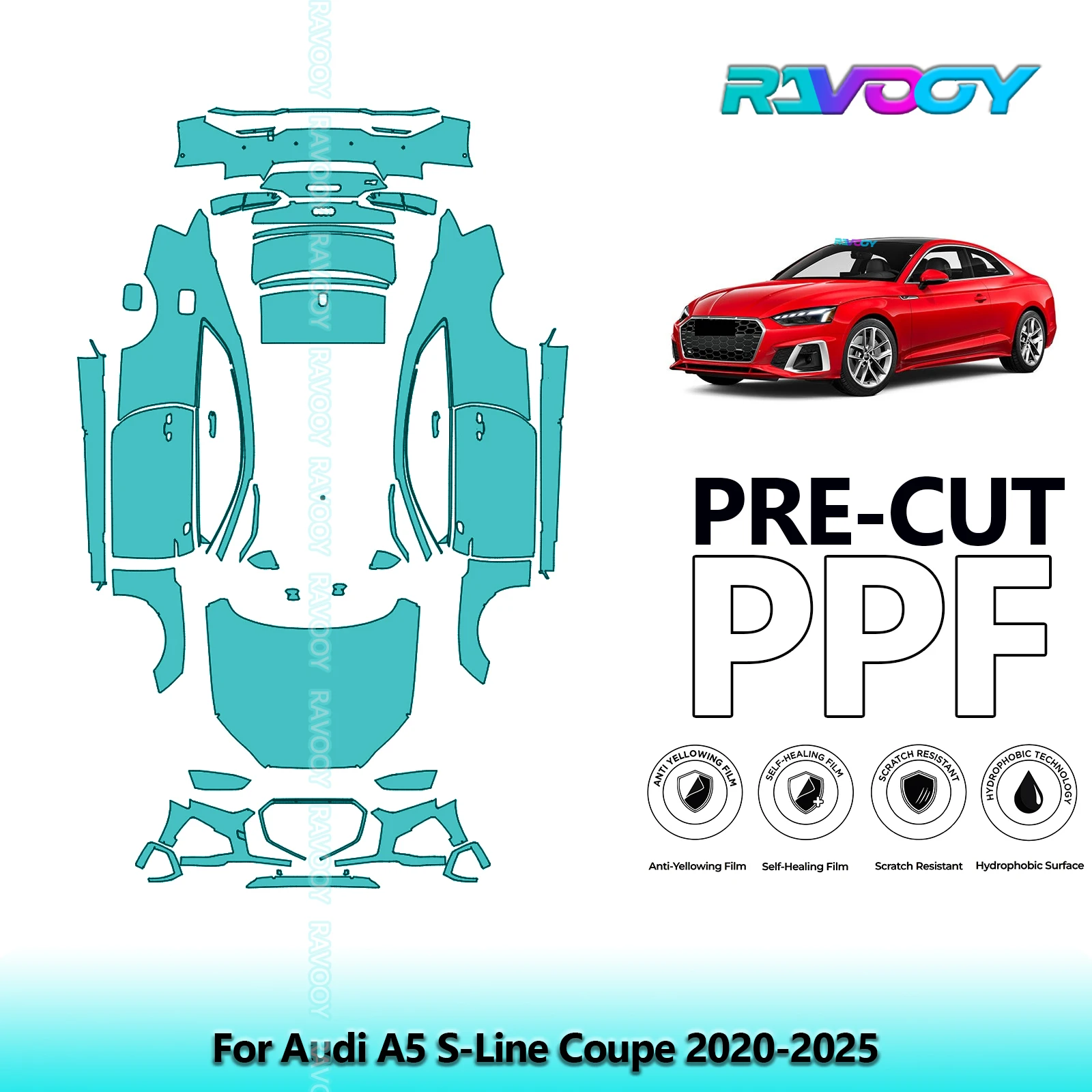 For Audi A5 S-Line Coupe 2020-2025 Full Body 8.5Mil Pre-Cut Paint Protection Film PPF Stone Chip Kit | Clear/Matte/Black Options