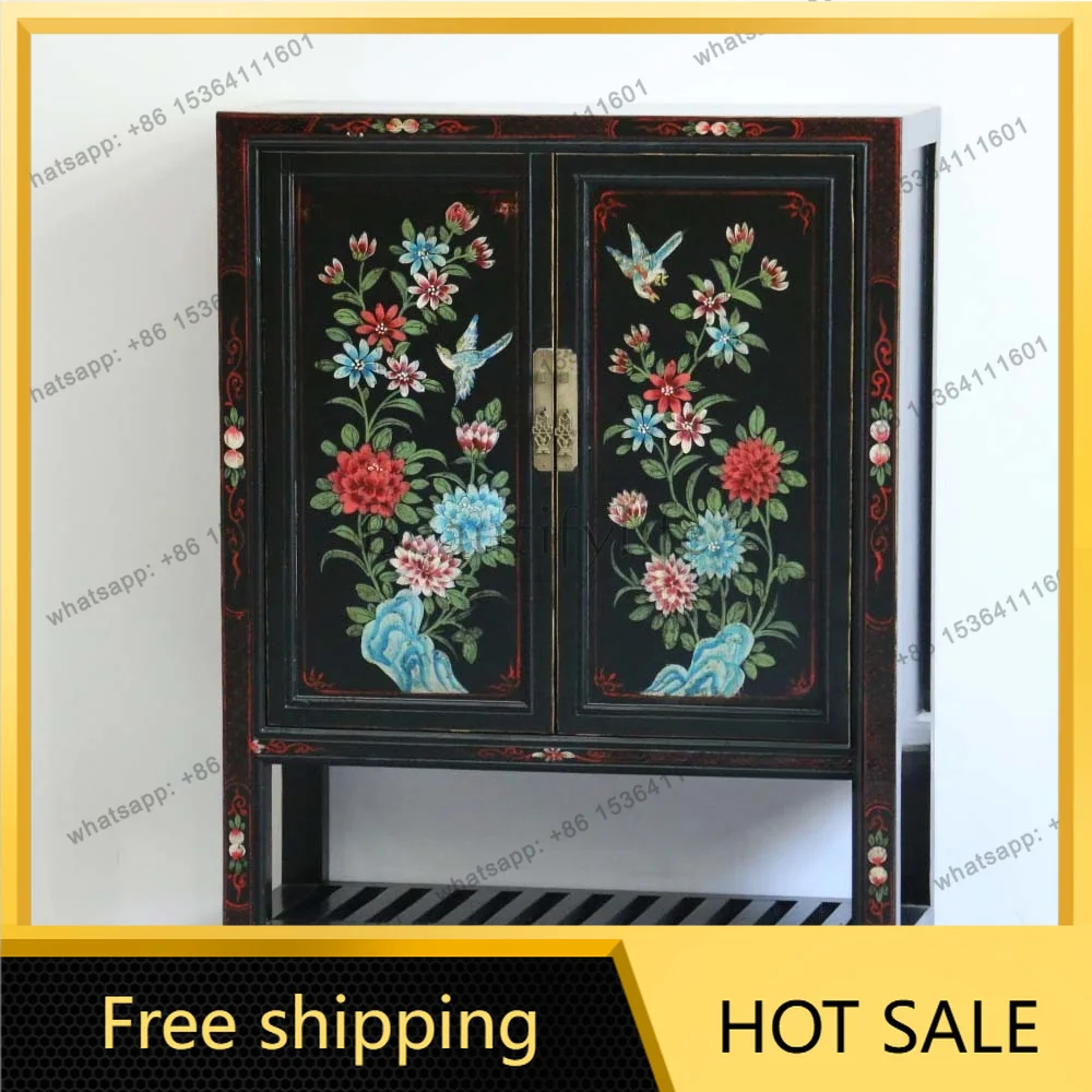 XX. New Chinese antique solid wood painted storage shoe rack pastoral entrance living room cabinet