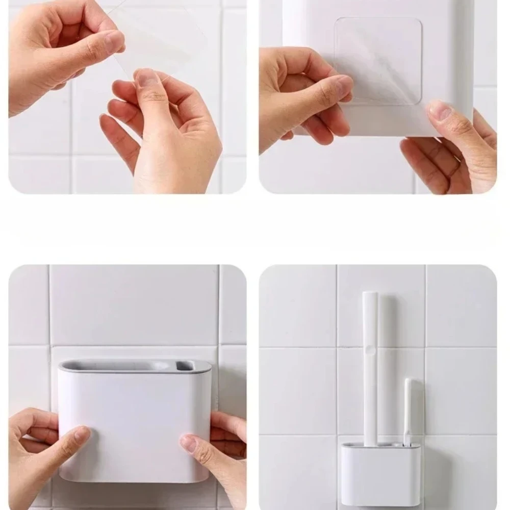 실리콘 변기솔(홀더 포함) 평면형 유연한 청소기, 변기, 욕실 청소용, 벽걸이형 공간 절약 디자인