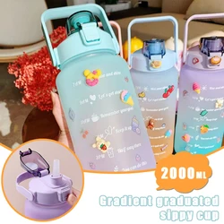 Water Bottle 2 Liters Drinking Bottle Outdoor Sports Bottle With Time Marker Drinkware Frosted Progressive Color Water Cup