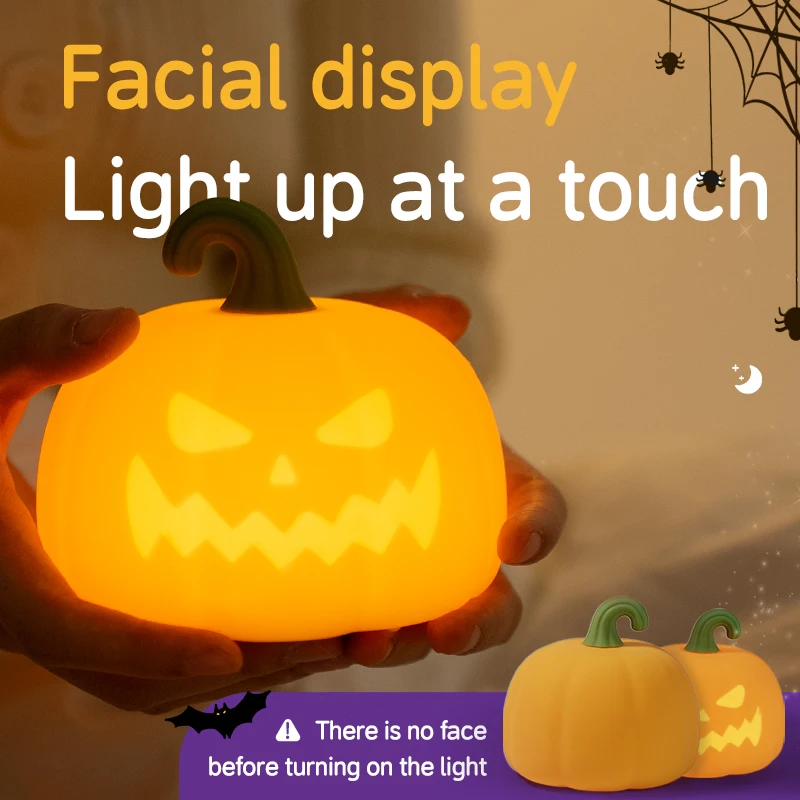 Led Cute Pumpkin Night Light 7 Colors Dimmable Bedside Lamp Rechargeable Touch Night Lamp with Timer for Halloween Party Decor