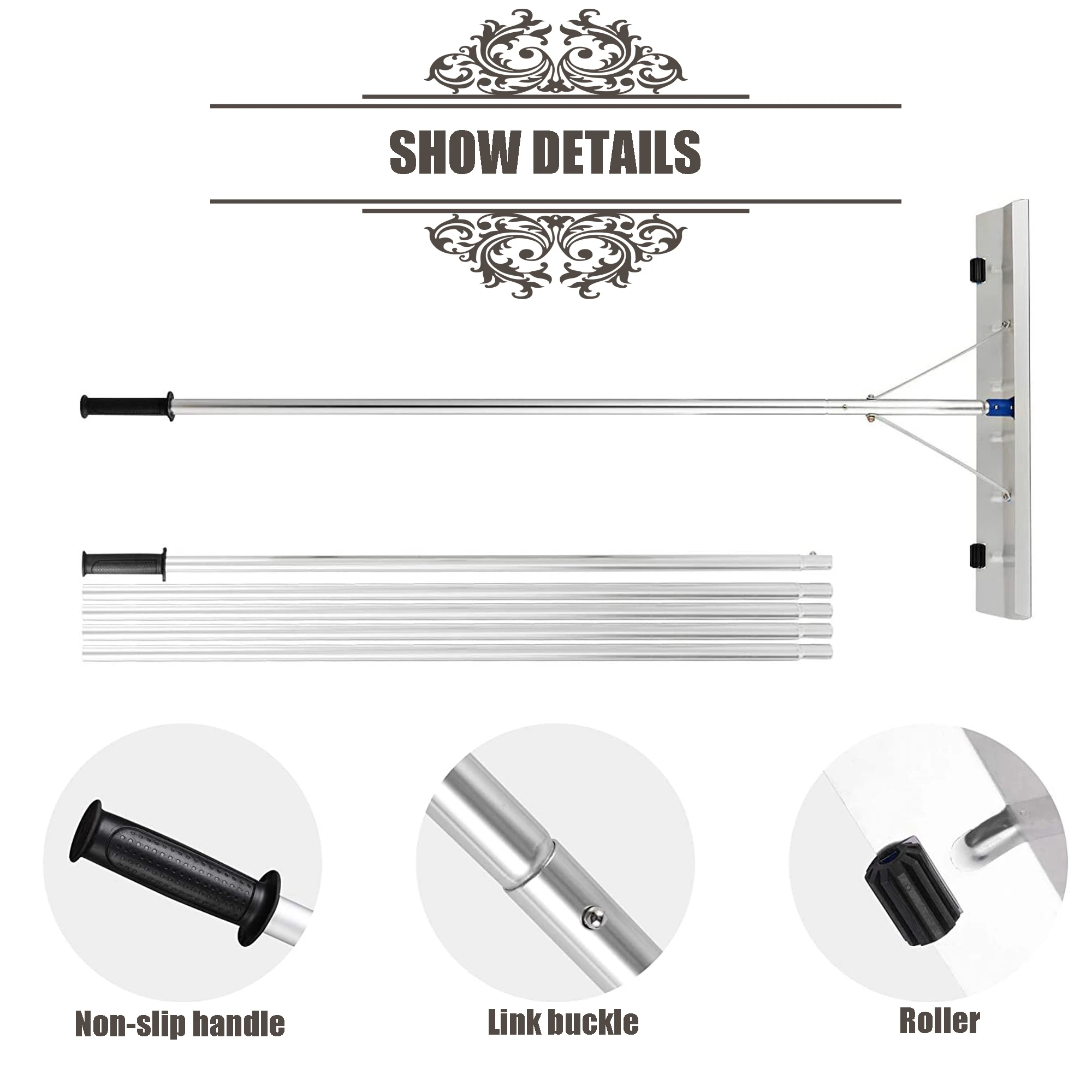 เครื่องมือกำจัดหิมะน้ำหนักเบา ที่โกยหิมะ ที่ขูดหิมะบนหลังคา พร้อมด้ามจับปรับความยาวได้