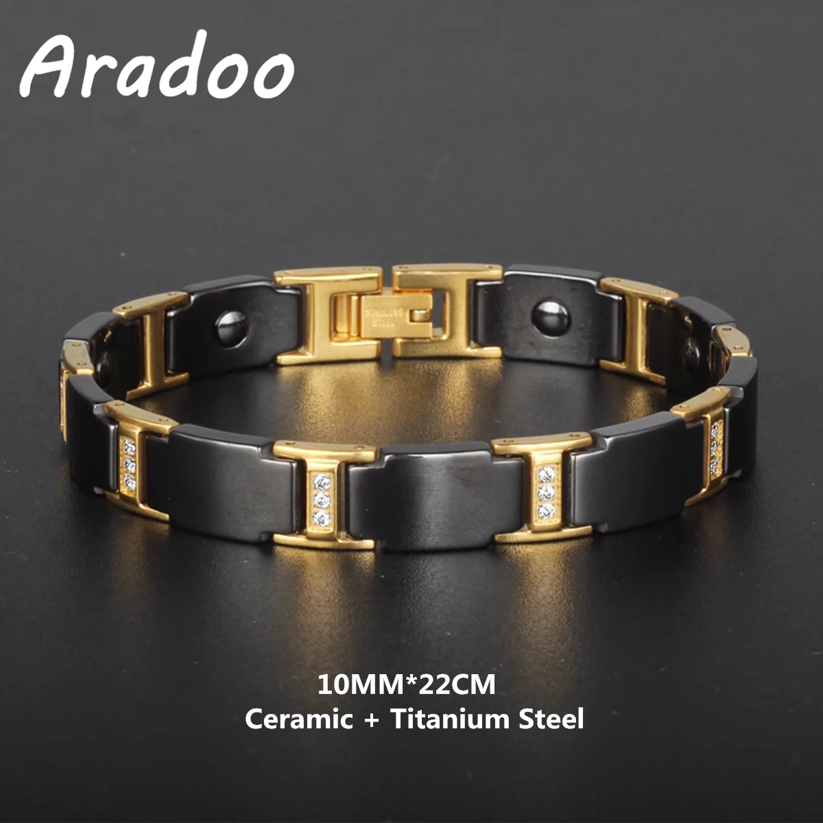 Aradoo Ceramic Titanium Steel Zircon Bracelet Hematite Anti-radiation Fat-burning Men\'s Bracelets