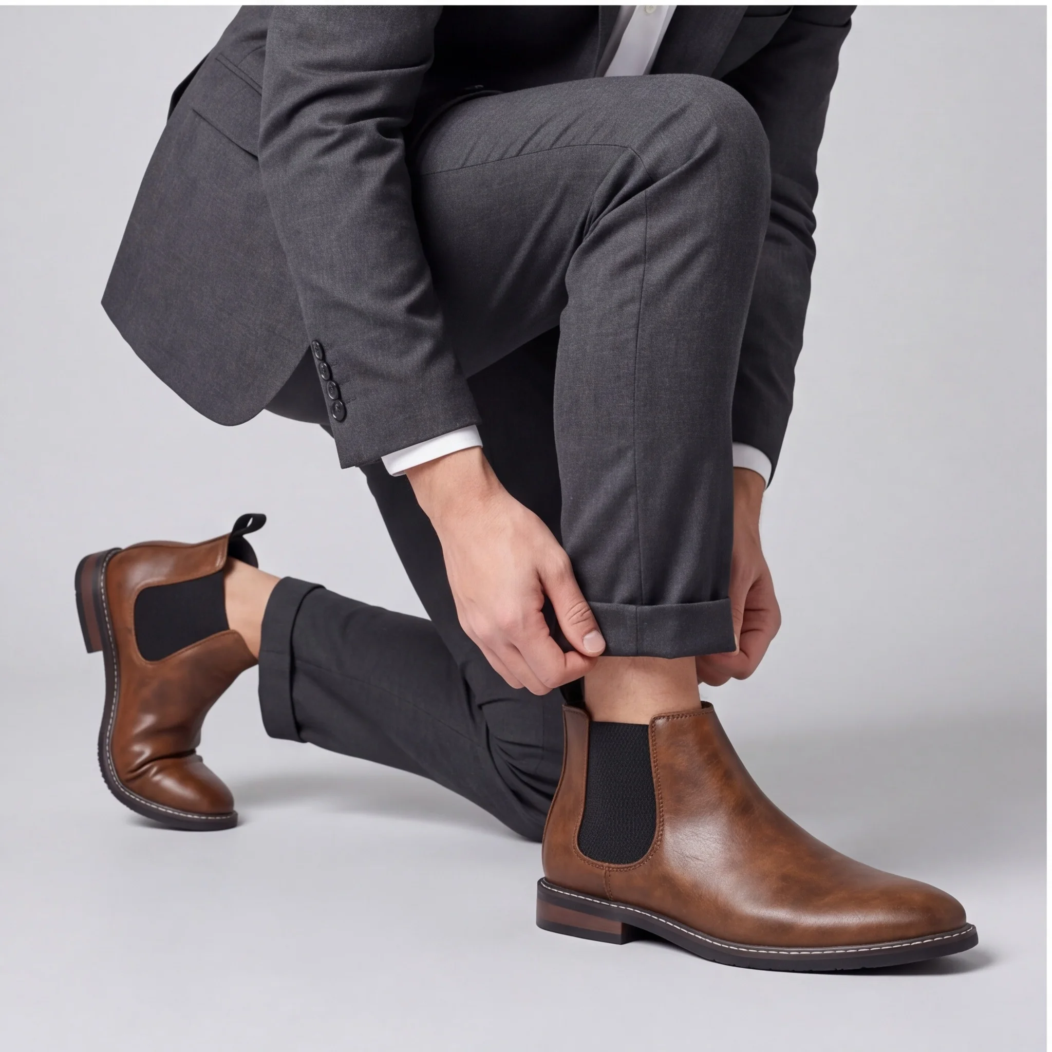 Chelsea Boots For Man Rubber Sole Men's Boots Smart Casual Boots For Man Polyester Lining Elastic Side-Gore Slip On