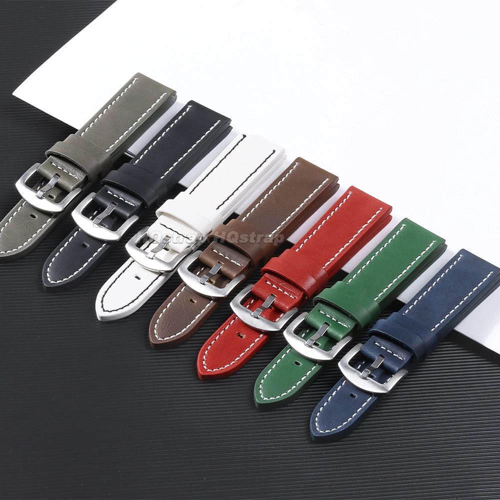 Leather Strap 18mm 20mm 22mm 24mm Universal Watchband for Seiko Sport Men Women Wristband Steel Buckle Replacement Bracelet