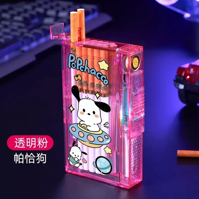 Sanrio Cinnamoroll Pochacco Kuromi new cool creative cartoon slim rechargeable cigarette case and cigarette lighter all in one