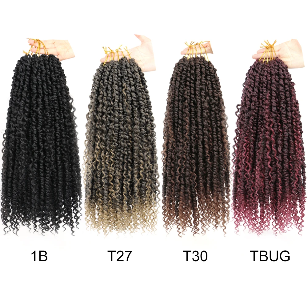 Full Star 18” Passion Twist With Curly Crochet Braids Hair Natural Synthetic Braiding Hair Extension Ombre River Faux Locs Hair