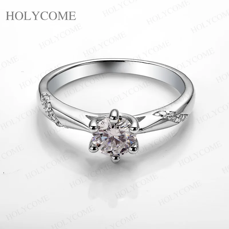 925 Sterling Silber Moissanit Verlobungsring D-Farbe 0,5ct Runder Brillantschliff Solitär Ehering Versprechensring für Damen – Detail 4