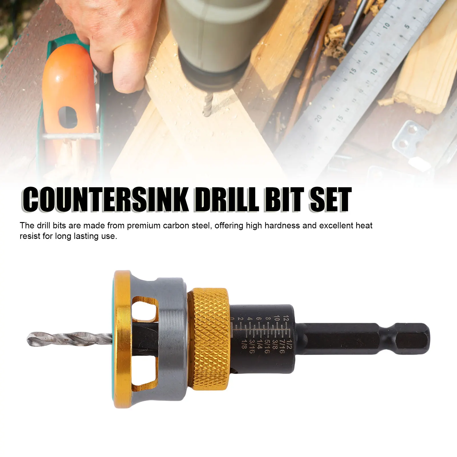 

4 Flute Countersink Drill Bit Set Adjustable Depth Woodworking Countersink Drill Bit with Depth Stop Adjustable Countersink Bit