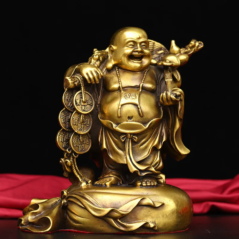 

Pure copper gold coin Maitreya ornament big-bellied Buddha statue, office worship large future laughing figure sculpture