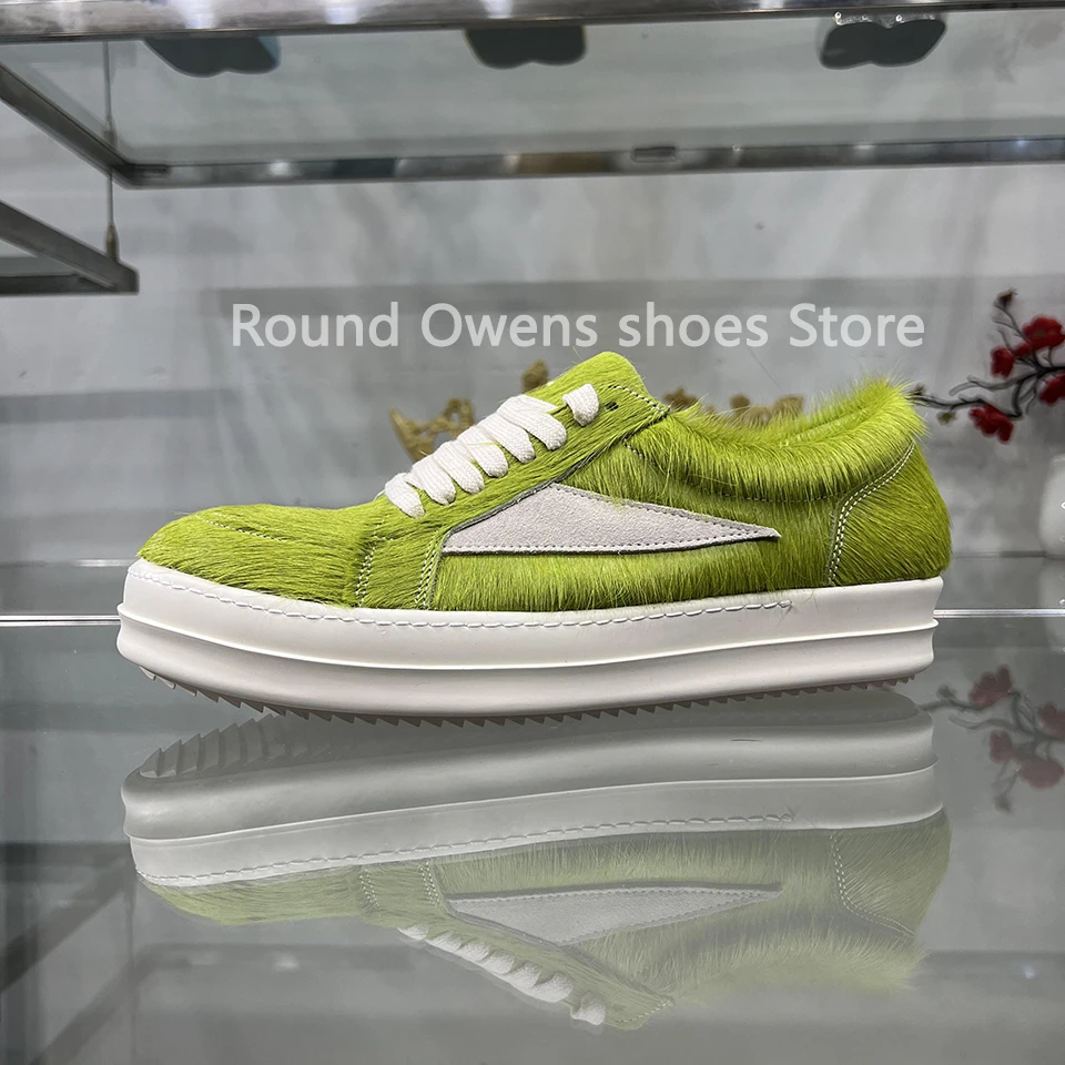 

26ss New Horse Hair Low Top Quality Casual Shoes Green Men Genuine Leather Thick Sole Lace Up Luxury Designer Ro Women Sneakers