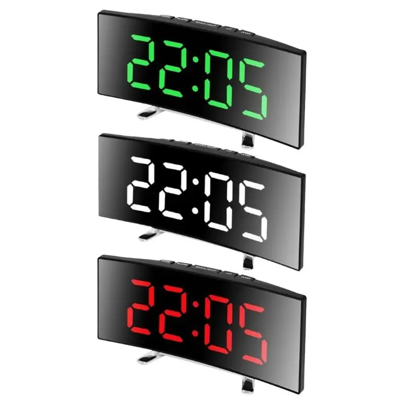 

E8BD Intelligent Desk Clock Curved Mirror LED Screen Temperature Feature Noiseless Design