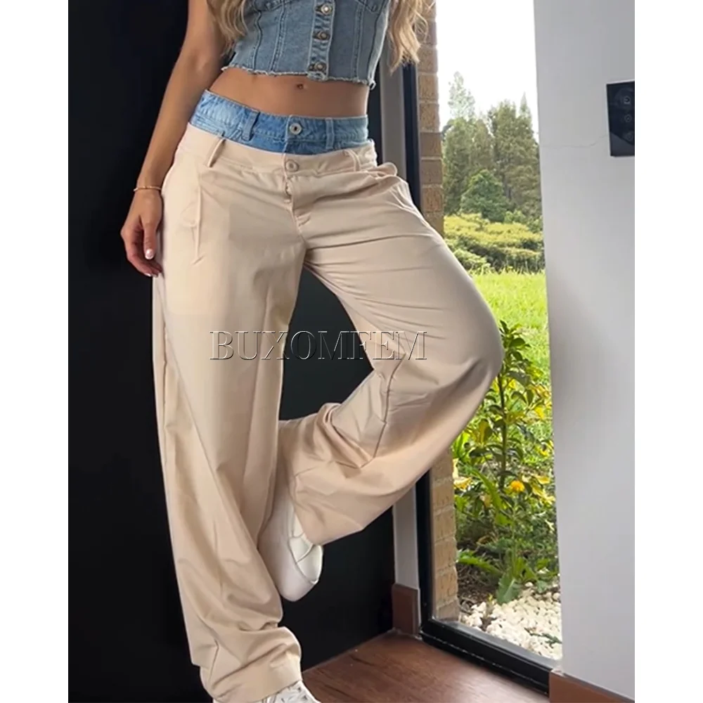 Unique Retro Baggy Suit Pants Full Length Straight Pants Outwear New Female Cool Style Pantalones de Mujer Women\'s New Bottoms