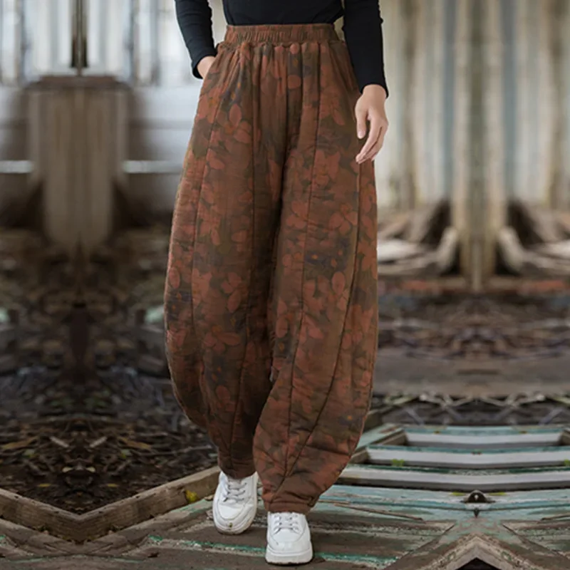 

Pop Women Baggy Cargo Ethnic Vintage Elastic High Waist Loose Long Cotton Line Oversize Trousers Wide Leg Clothes Large Size