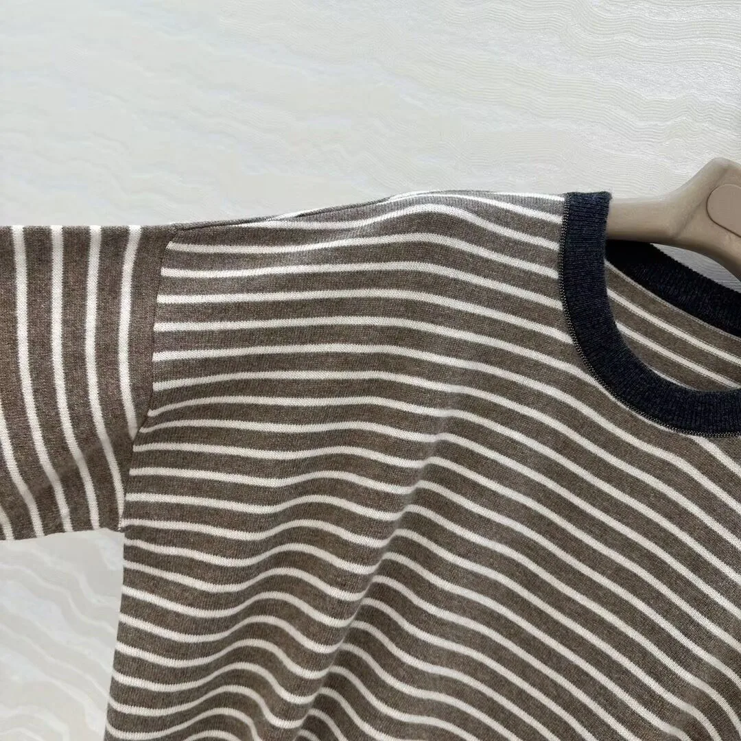 2025 Nuovo Autunno Vecchio Stile di Soldi 100% Cashmere Lavorato A Maglia Pullover Delle Donne O-Collo Manica Lunga Strisce Modello Allentato Maglione Casuale