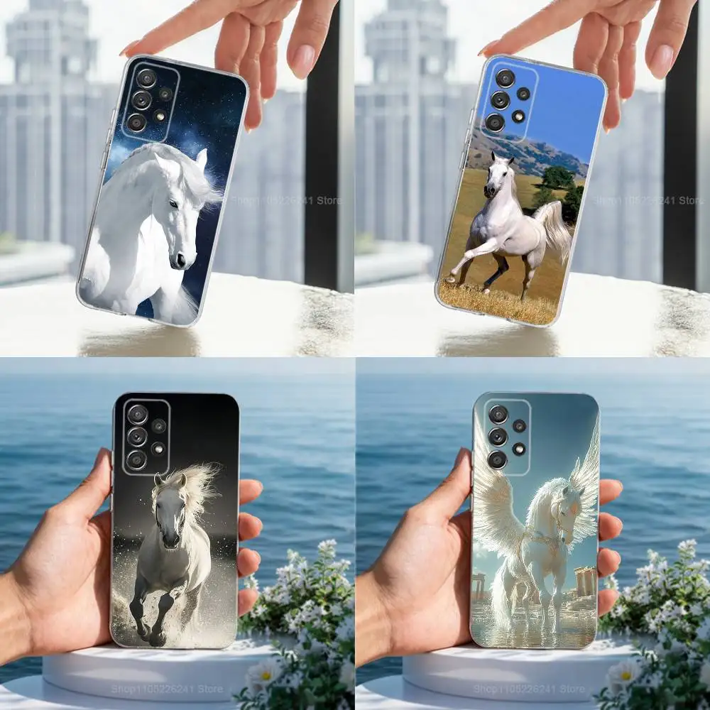 

Mythical Animal White Horse Phone Case For Samsung A51,71,30,S21,10,20,Ultra,FE,Lite, S22,23,9,PIus,Transparent, Silicone