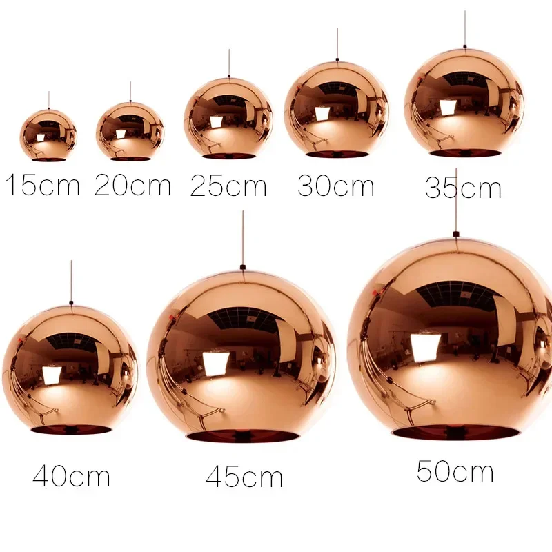 Wonderland Modern Copper Glass Ball Pendant Lights Shade Mirror Luminaire Christmas Home Design LED E27 Pendant Lamp Light