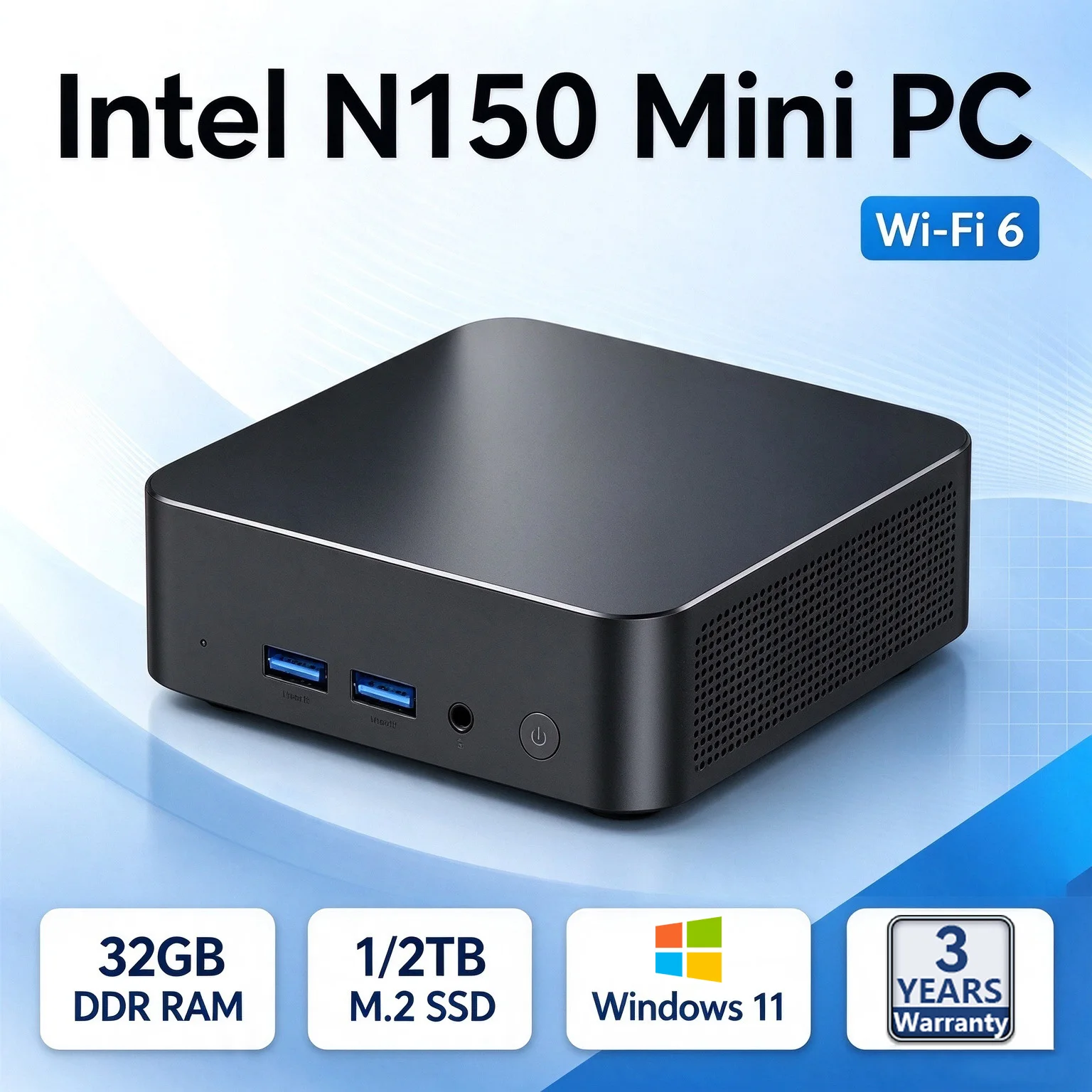 2026 Intel N150 Mini PC Portable Computer 16GB 32GB RAM 1TB 2TB SSD Gaming PC Windows 11 Pro Wifi 6 BT5.2 Office Study Gamer PC