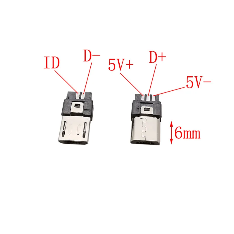 10Pcs Micro USB 5Pin Male Plug Connector Welding Type DIY Data Cable Accessories 5P MicroUSB Tail Charging Socket 4 in 1 Black view 4