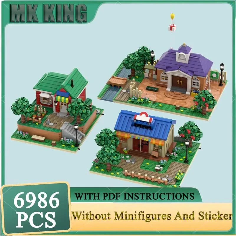 

Строительные блоки Moc Animal Crossing Moc, коллекция моделей, технологические кирпичи, сделай сам, сборка, вид на улицу, игрушки, набор для заключения, подарки