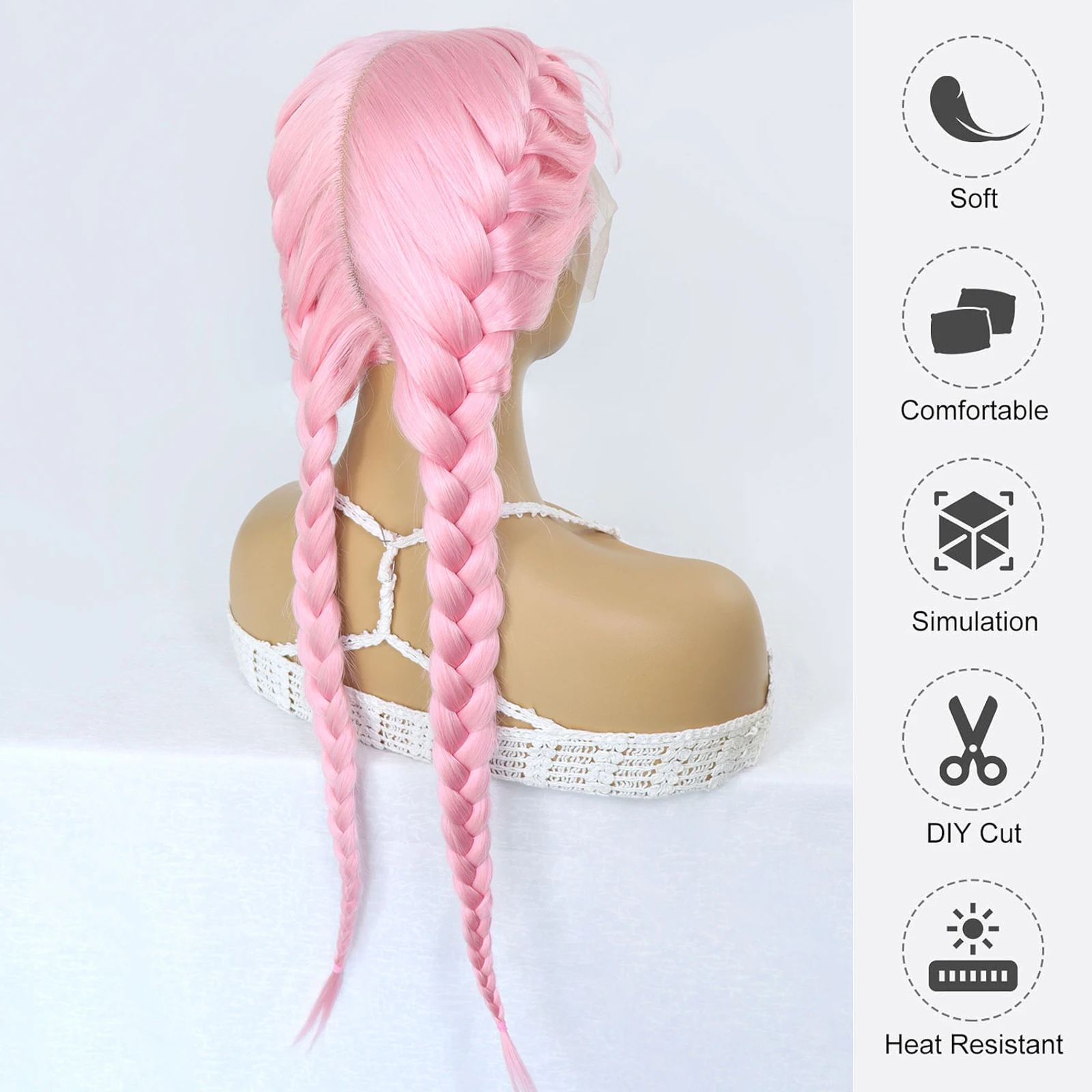 Pink Colored Lace Front Braided Wigs For Women Middle Part 26 Inch Long Synthetic Double Dutch Box Braids Wig With Baby Hair