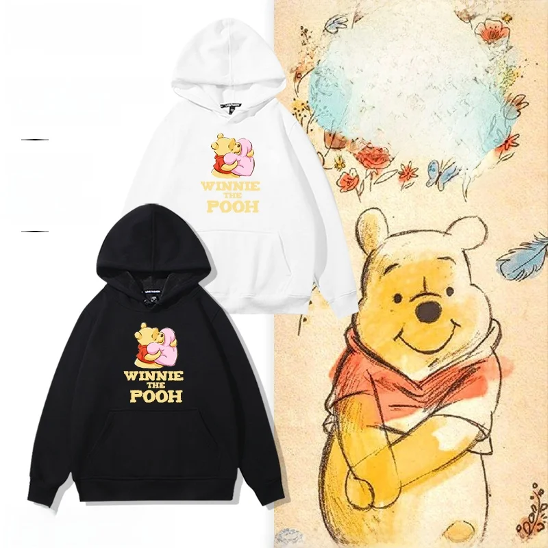 

Хлопковая толстовка свободного кроя с мультяшным принтом Медведя Пуха, повседневная уличная одежда для молодежи, весна-осень-зима